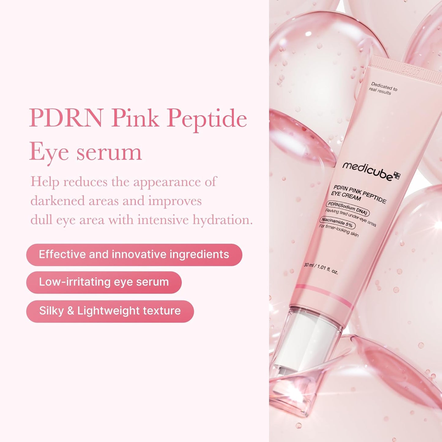 medicube Salmon DNA PDRN Pink Peptide Eye Serum with Niacinamide and 99% Purity Retinol for Fine Lines, Uneven Skin Tone, Korean Skin Care 1.01fl.oz