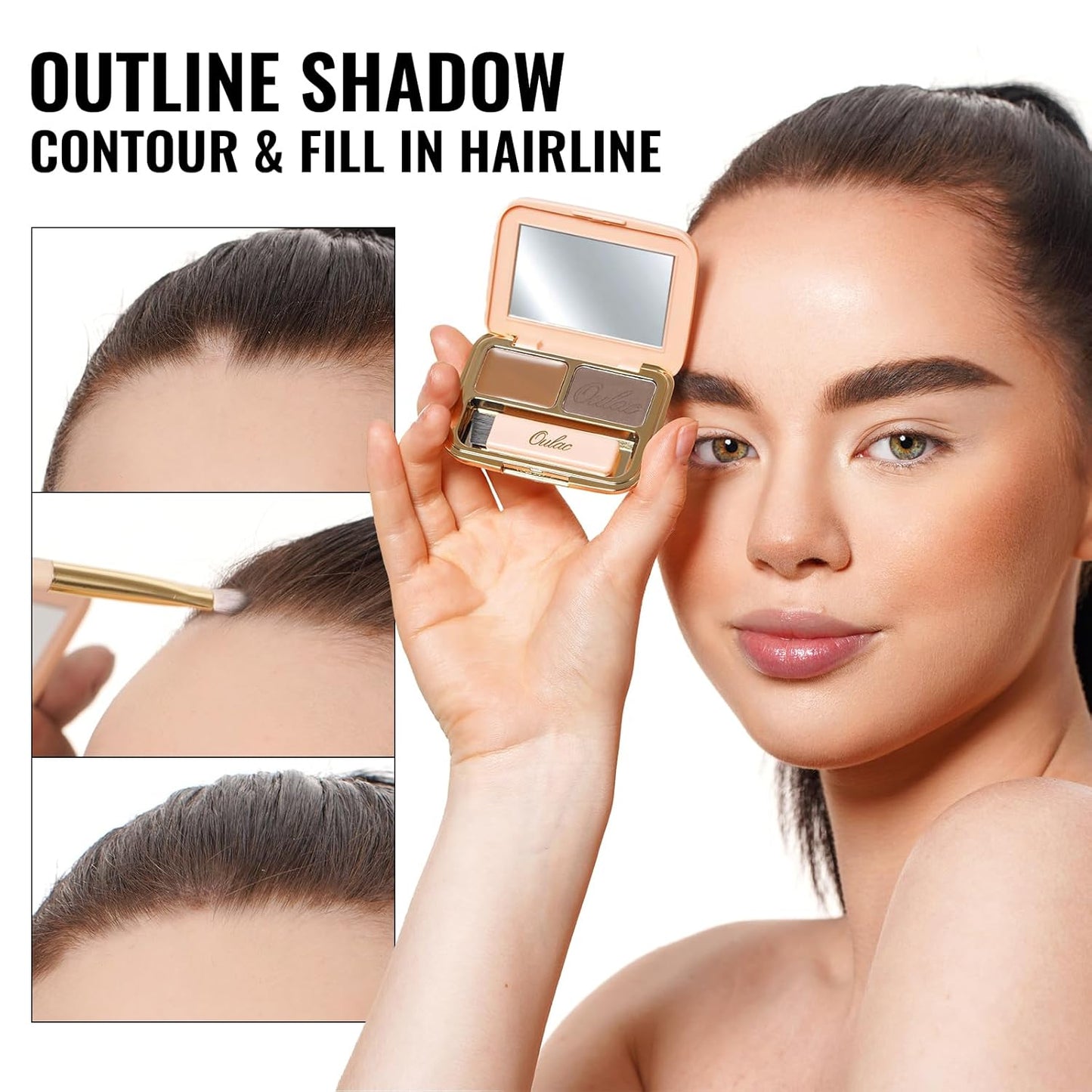 Oulac Waterproof Brown Eyebrow Powder Kit with Brow Brush 2 in1 Long Lasting Instant Eyebrow Pomade & Powder Natural Makeup for Sparse Brows 3.2 g/0.11 oz (Ginger）