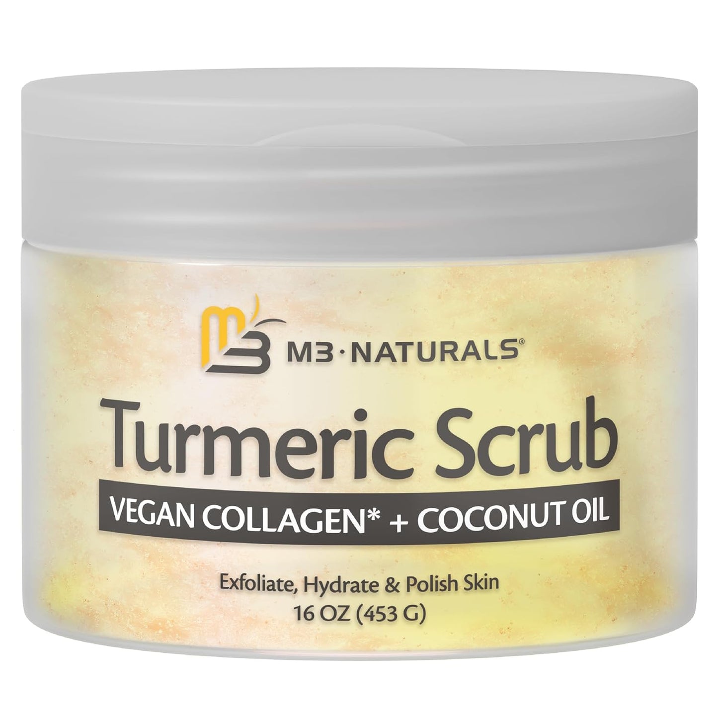 Exfoliating Turmeric Scrub and Skin Exfoliator with Collagen and Coconut Oil, Gently Exfoliates Face, Body, Hands, and Feet, Moisturizing Skincare, 16 oz by M3 Naturals