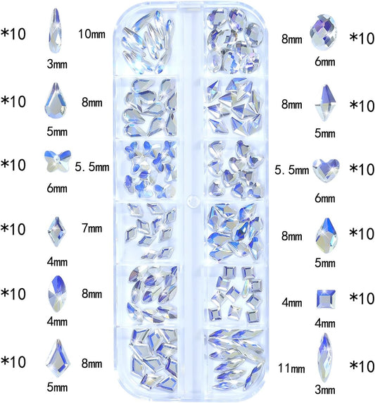 Nail Rhinestones - 3D Multi Shape Size, Flat Back, Manicure Rhinestones Charms, Crystal Moonlight Blue Gems, with Kit, for Nail Art, Bedazzling Acrylic Nails, DIY Decor