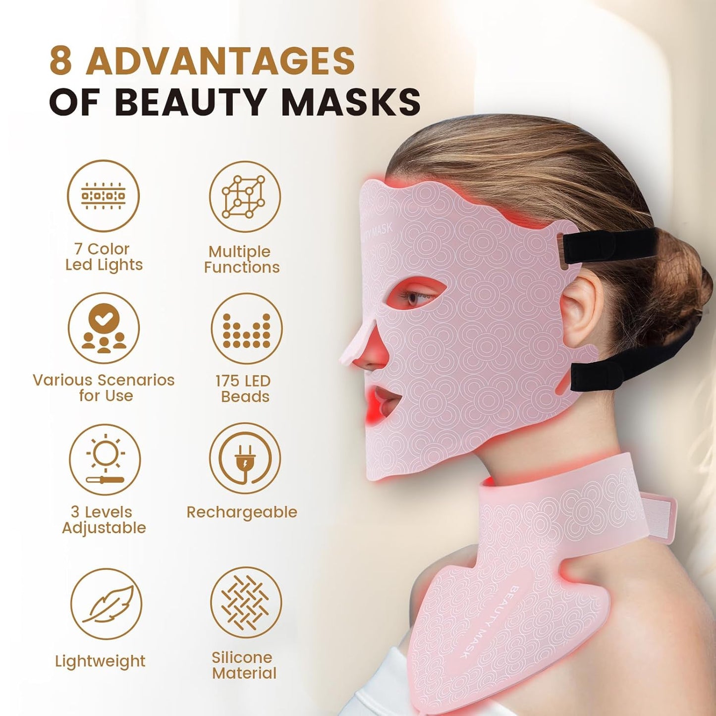 Red Light Therapy for Face and Neck, Led Face Mask Light Therapy, 7 Colors Light Therapy for Face & Neck, Red Light Therapy Mask for Skin Improve, Firm and Sooth, Professional Skin Care at Home