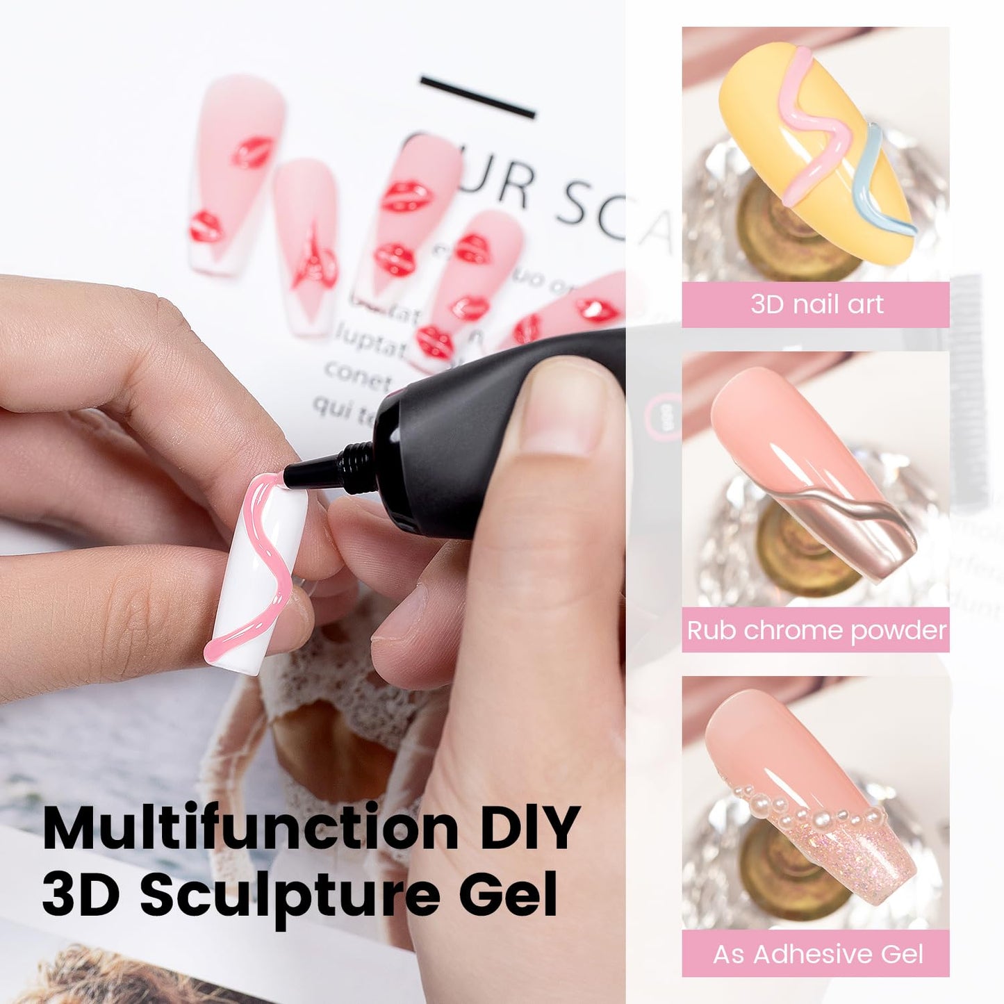 RARJSM 3D Nail Art Sculpture Gel - Nude, Pink, Rhinestone Glue, DIY Drawing, Hard Nail Craving, Sculpting Gel, UV LED Curing