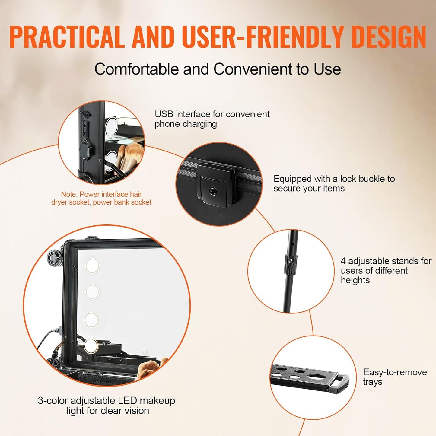 VEVOR Makeup Train Case Professional Makeup Storage Organizer Box Make Up Carrier for Women and Girls