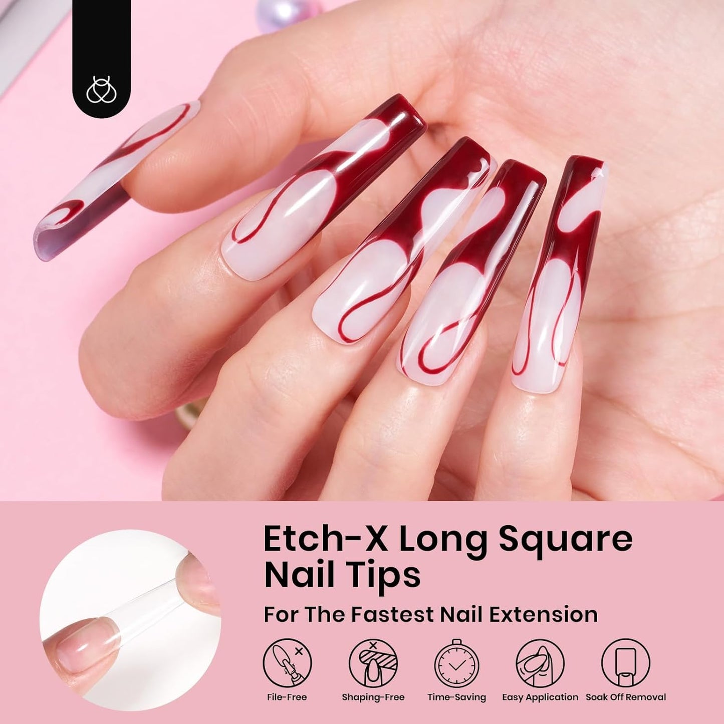 Beetles Gel Nail Tips Long Square 10 Sizes, 288Pcs Pre Shaped Half Matte Press On Nails Gelly Tips False Nails for Gel Nail DIY Art Nail Extensions Acrylic Nails Gift