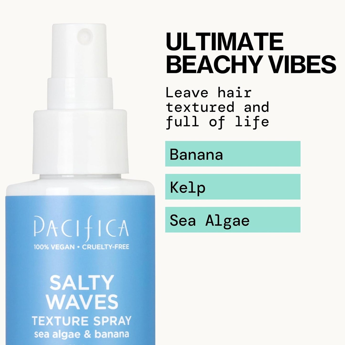 Pacifica Beauty, Salty Waves Texture Sea Salt Spray for Hair, Beachy Waves, Wavy Hair Products, Hydrating, Banana Scent, Curl Enhancing, Paraben Free, Sulfate Free, Vegan & Cruelty Free