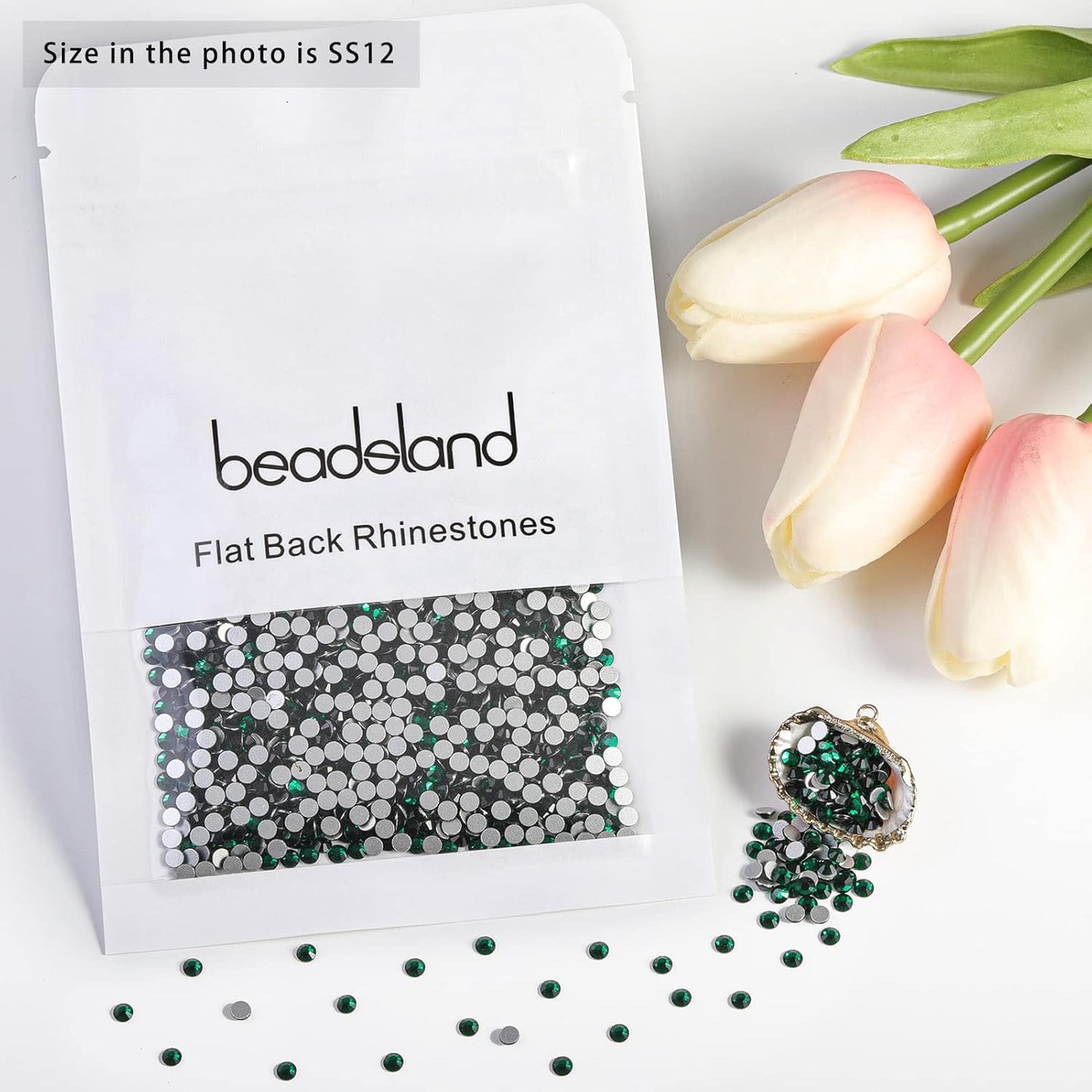 beadsland Flat Back Crystal Rhinestones Round Gems for Nail Art and Craft Glue Fix, Emerald (2.9-3.0mm) SS12/1440pcs