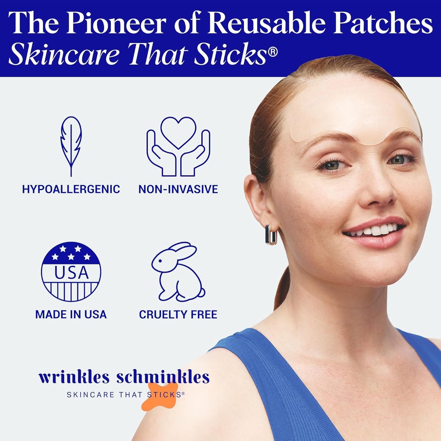 Wrinkles Schminkles Forehead Wrinkle Patches, 4-Pack, Reusable Hypoallergenic Silicone Smoothing Pads for Reducing Frown Lines & Face Lift Overnight