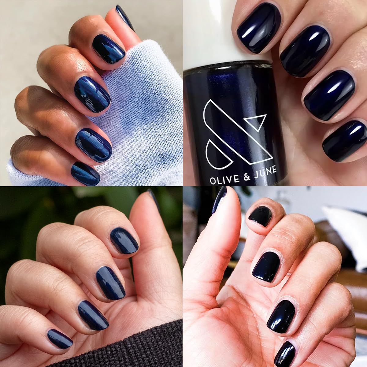 Olive & June Long Lasting Nail Polish | Plump Gel-Like Finish No Lamp Needed | Lasts up to 10 days | Salon-Quality at Home 15-Free Vegan Cruelty-Free Chip-Resistant Shine | HJ Shimmering Midnight Blue