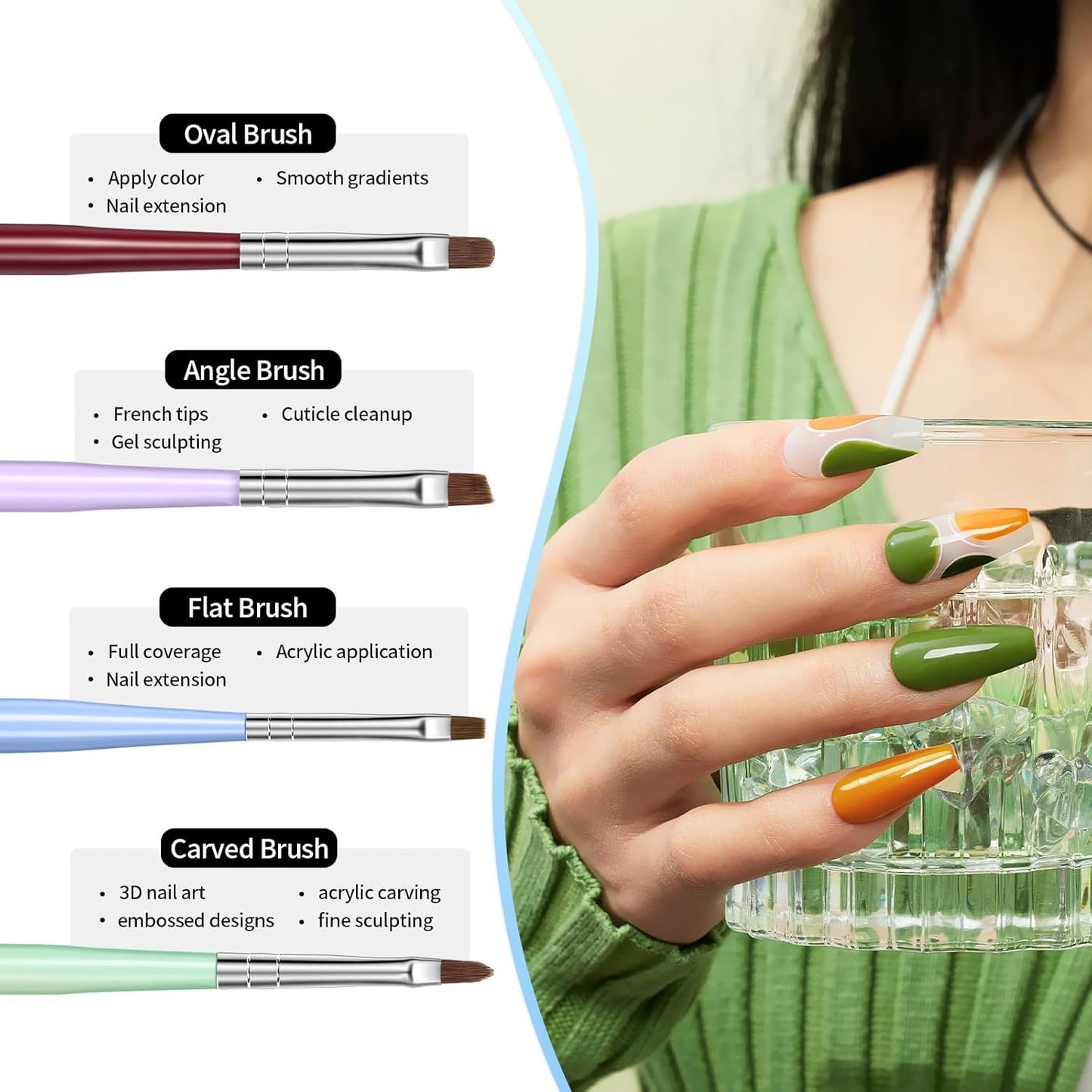 Modelones Nail Art Brushes Set, Nail Brush kit Gel Polish, Extension Gel, Liner, Clean up, Carving, Apex Building, Dotting Pens Professional Tools for Drawing Painting 3D Design Salon & DIY Use