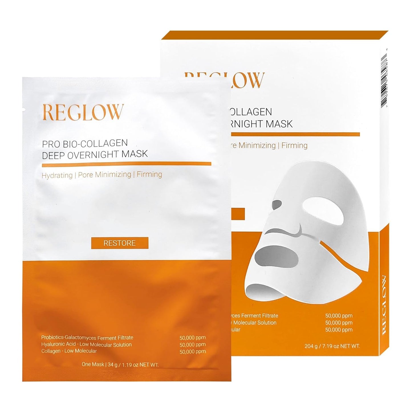 ReGlow RESTORE PRO Bio Collagen Real Deep Mask - Wake Up Glowing with Hydrogel Overnight Korean Face Mask for Glass Skin - Pore Minimizing & Elasticity - Collagen Sleeping Face Mask Skincare - 6 Pack