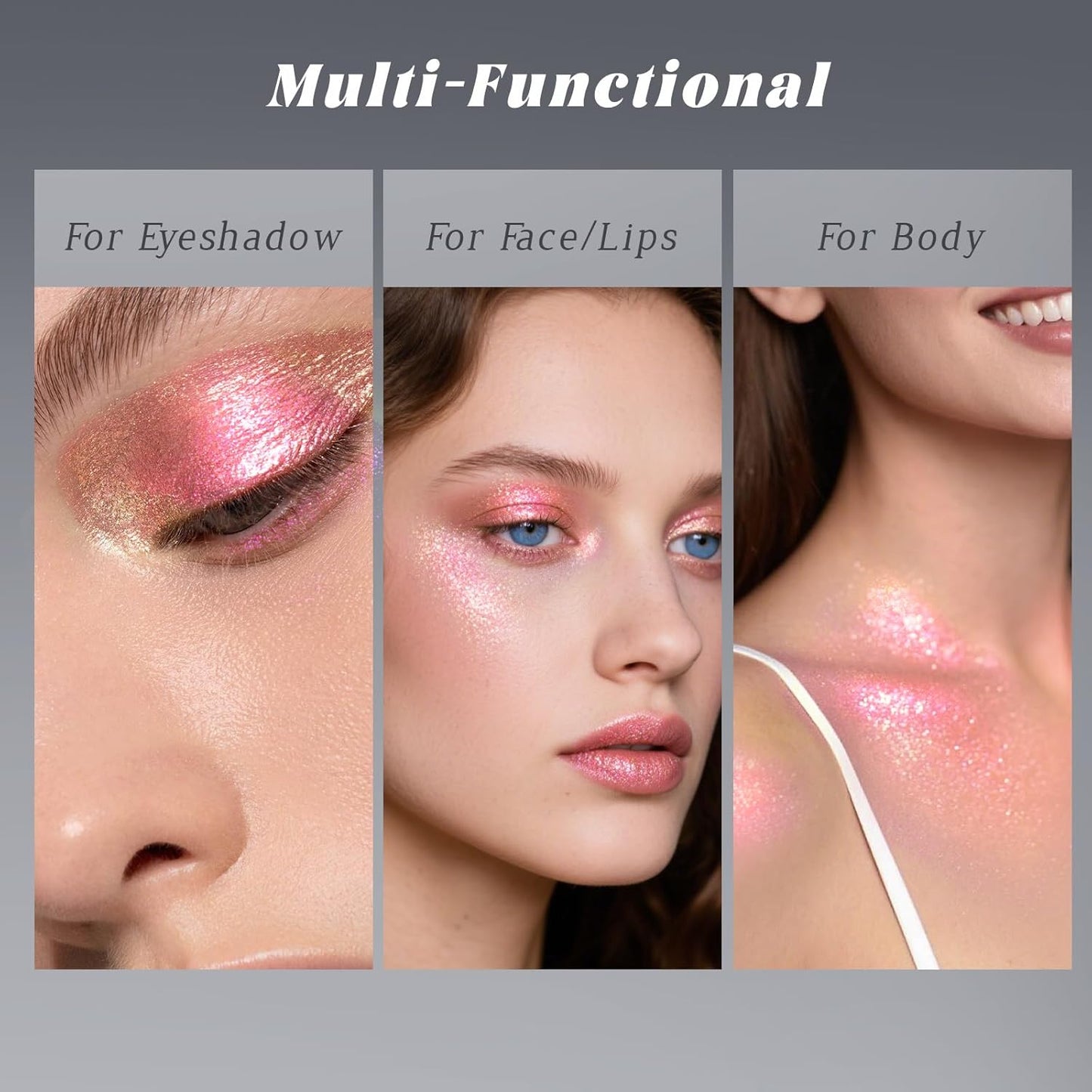 Chameleon Rose Gold Glitter Eyeshadow, Cream to Powder Shimmer Multichrome Single Eyeshadow, Sparkling Holographic Color Shifting Eye Brightener Highlighter Makeup Palette 03