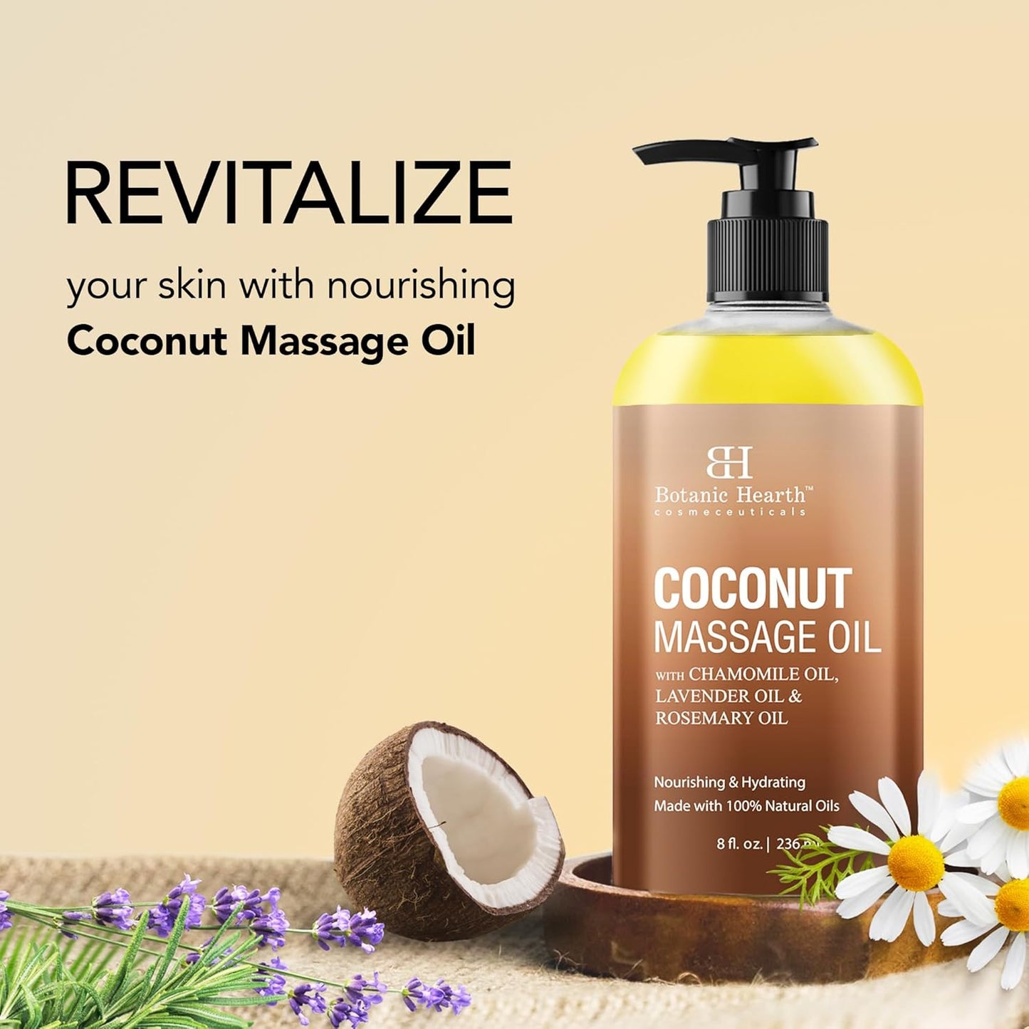 Botanic Hearth Coconut Massage Oil | Ultra|Glide Formula with Soothing Aroma |Made with Natural Oils | All Skin Types, Men & Women | 8 Fl Oz