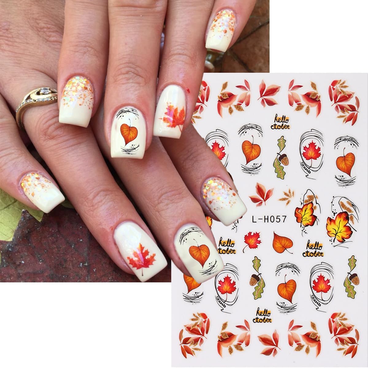 Fall Nail Stickers Maple Leaves Nail Decals Self Adhesive Nail Art Stickers Orange Fallen Leaves Pumpkin Bronzing Design Glitter Thanksgiving Nails Sticker for Nails Art for Women Decor Manicure