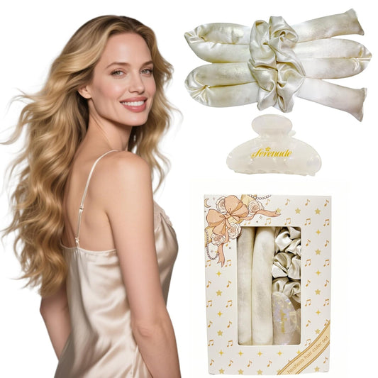 Serenade Sparkling Satin Heatless Curls Overnight, Heatless Hair Clurer Curling Rod Headband, No Heat Curling Rod Hair Roller for Women and Girls to sleep in, White