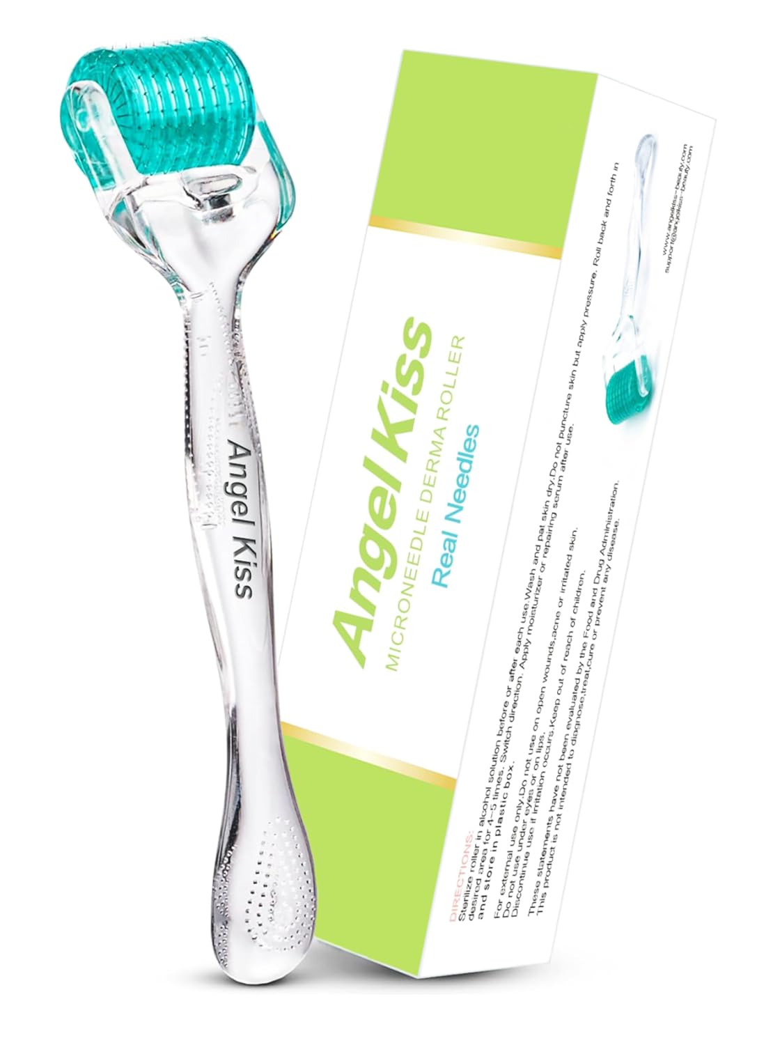 Derma Roller Real Needles - Angel Kiss 0.25mm Microneedling Roller with Case - 192 Stainless Steel Micro Needling Dermal Kit for Face, Scalp, Body - At Home Microdermabrasion Roller for Women Men