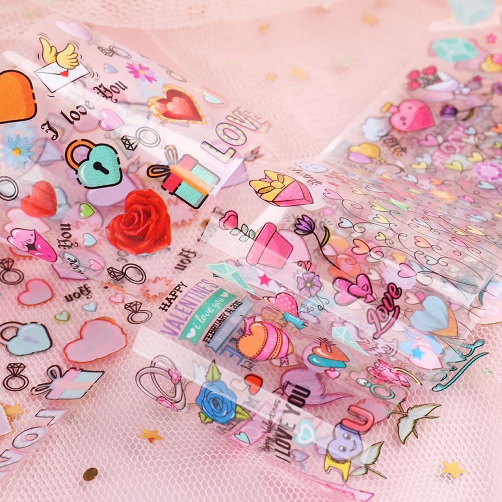 Valentine's Day Love Heart Nail Foil Transfer Stickers Nail Art Supplies Foil Transfers 10pcs Flowers Starry Sky Nail Decals Manicure Tips Wraps Nail Art for Women Fingernails and Toenails DIY Decor