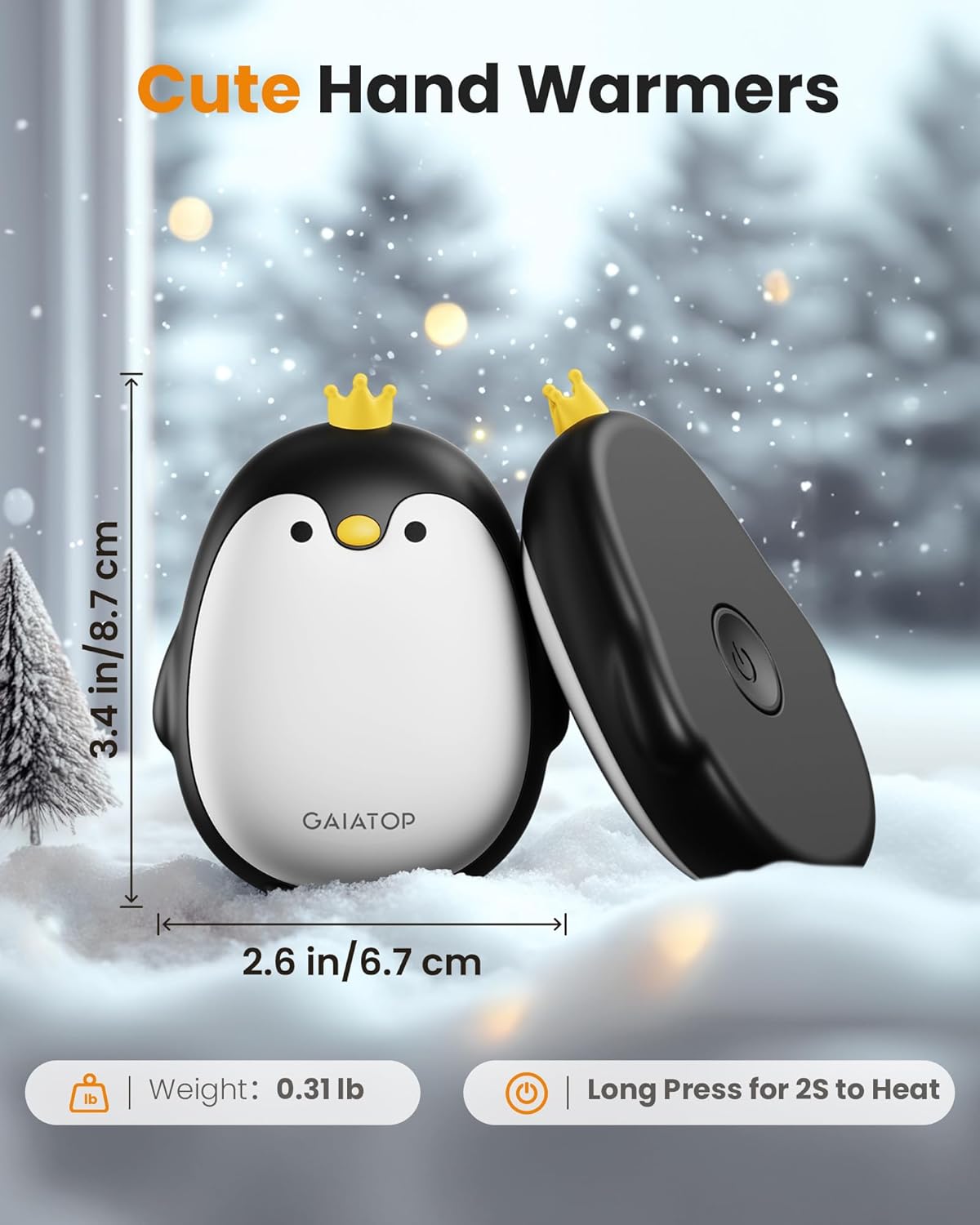 Gaiatop Magnetic Hand Warmers Rechargeable 2 Pack, 3 Settings Pocket-Sized Cute Penguin, Fast Hot Hands Reusable Portable Electric Heater for Camping Hunting Golf, Gifts for Women Men