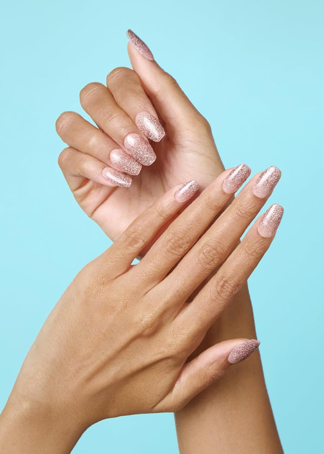 ohora Semi Cured Gel Nail Strips (N Basic Nails no.3) - Nude, Glitter, Works with Any UV/LED Lamps, Salon-Quality, Long Lasting, Easy to Apply & Remove - Includes 2 Prep Pads, Nail File & Wooden Stick