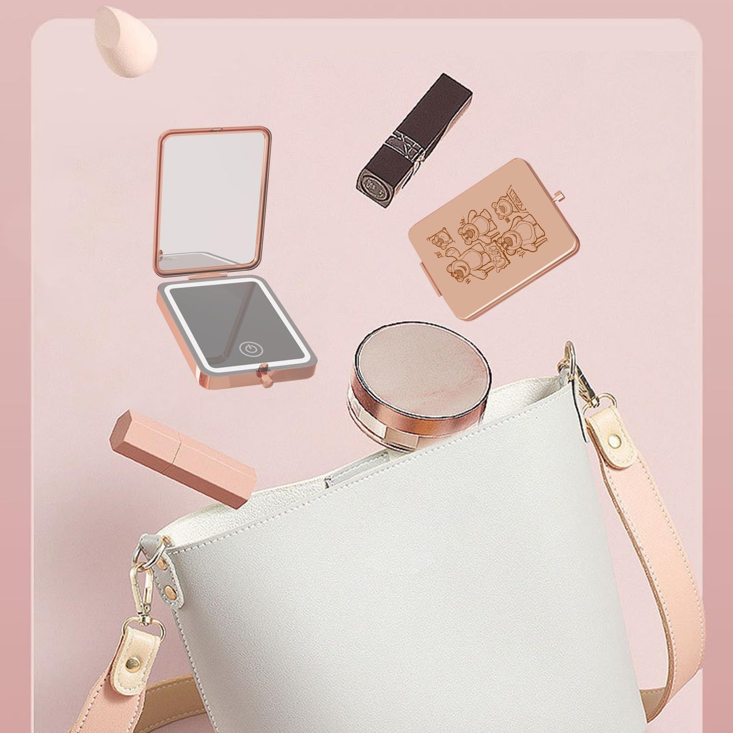 Makeup Mirror with Lights, 3X Magnifying Led Compact Travel Mirrors for Pocket,Purse, Double-Sided Foldable Handheld, Vanity Mirror with Lights, Makeup Vanity Desk Bathroom, Gifts for Women