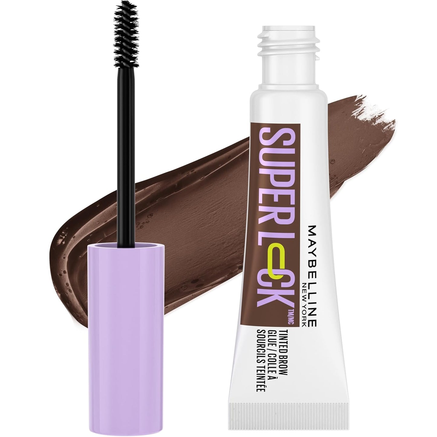 Maybelline Super Lock Brow Glue Eyebrow Gel, Lightweight and Waterproof Tinted Brow Gel For Up To 24HR Hold, Deep Brown, 1 Count