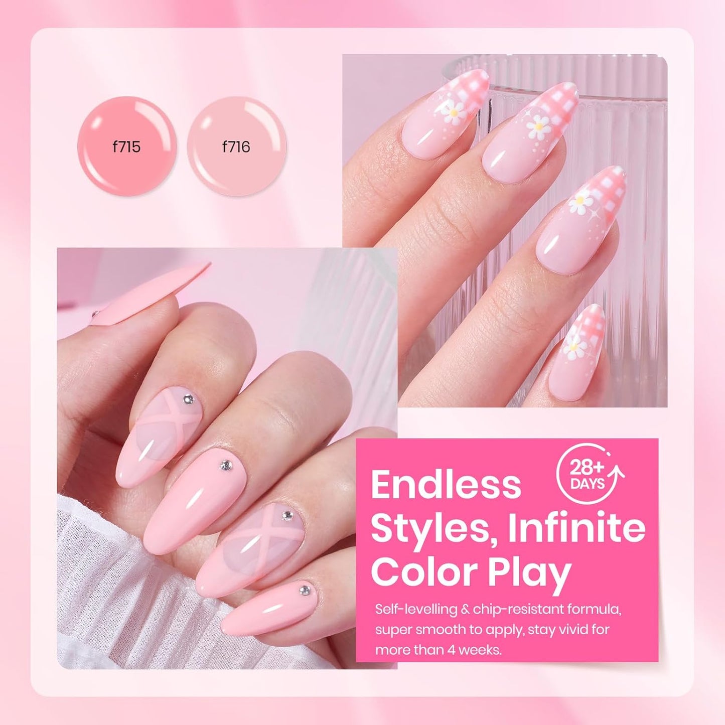 Beetles Gel Nail Polish Set - Pink Melody 6 Colors Gel Polish Kit, Nude Light Baby Hot Pink Colors, Soak off UV LED Lamp Nail Art Manicure DIY Home Gifts for Women