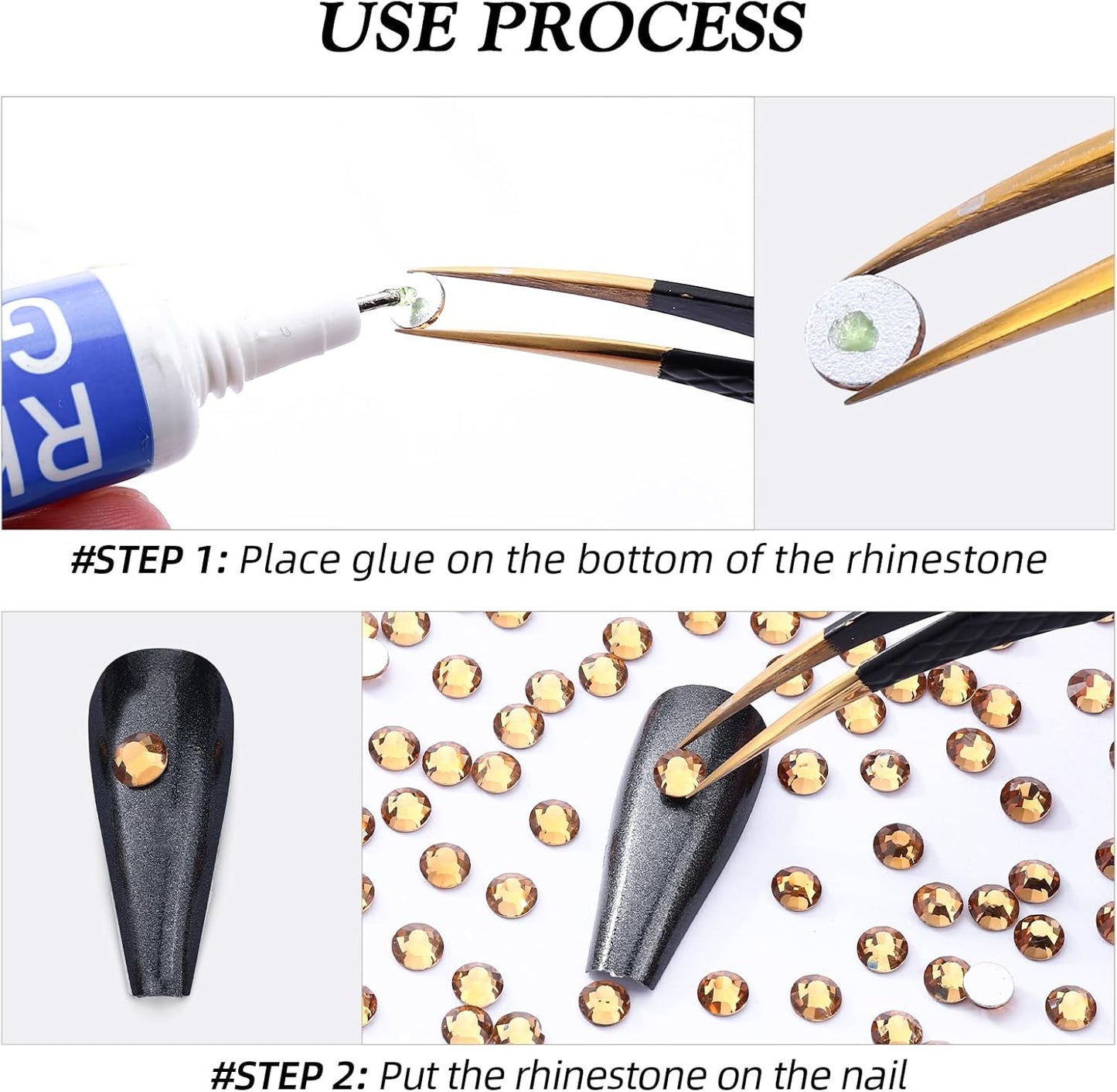 Topaz Flatback Rhinestones, Glass Rhinestones for Nail Art and Craft, Glue Fix, Loose Crystal Gemstones(Topaz, SS8, 1440pcs, 2.3-2.5mm)