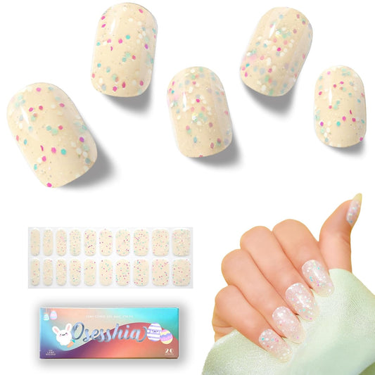 Semi Cured Gel Nail Strips, 20 pcs Nail Wraps, Glaze Stickers, Salon Quality French Manicure, Full Decal Gel Polish Strips, Long Lasting SCG, Easy on, UV Required (Mint Sprinkles)