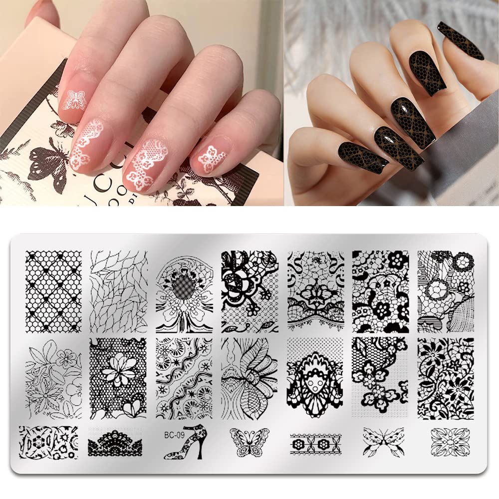 Biutee 5pcs Nail Stamping Plates + 1 Stamper + 1 Scraper Lace Flower Animal Pattern Nail Art Stamp Stamping Template Image Plate Nail Art Stamper Scraper Nails Tool