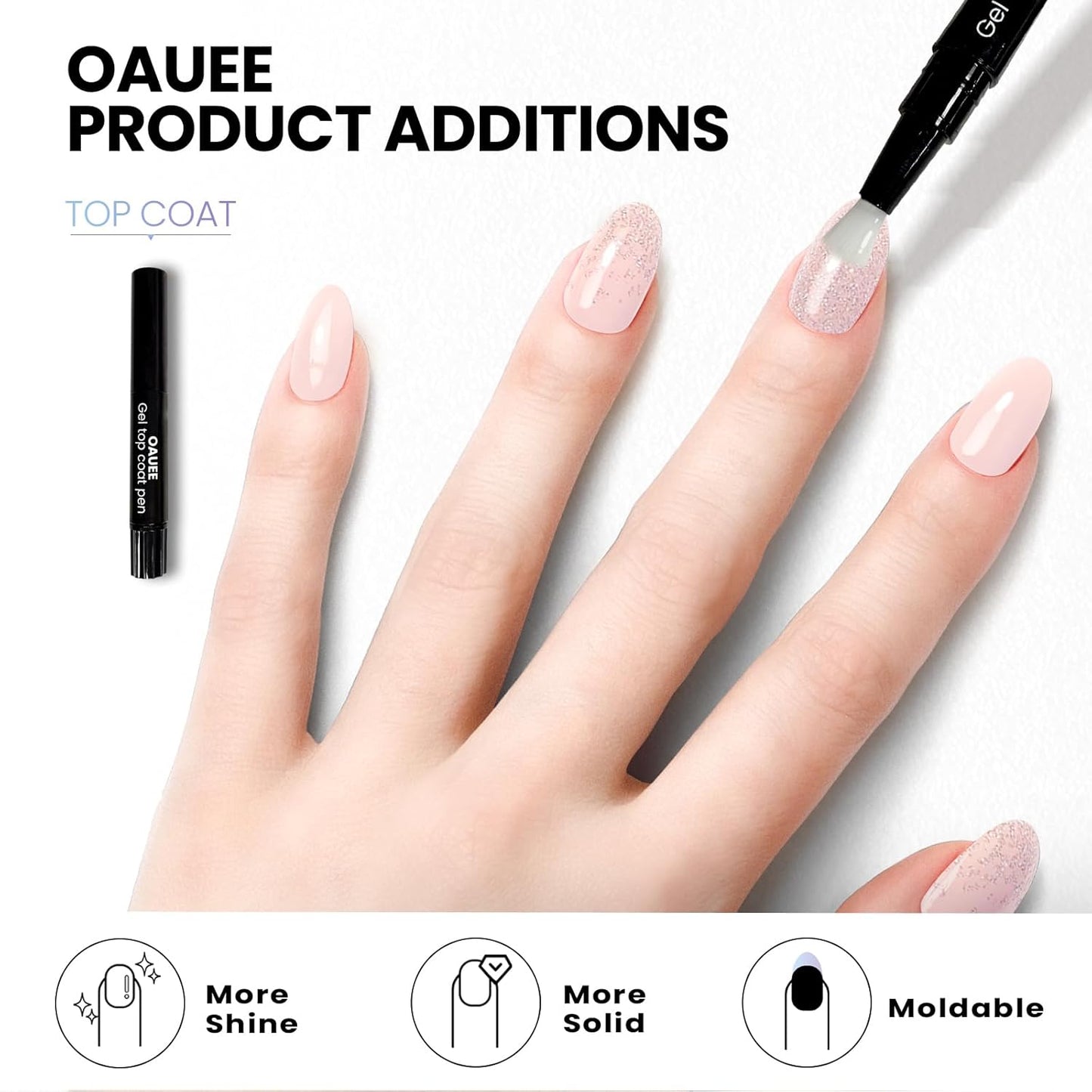 Semi Cured Gel Nail Strips | Built-In Gel Top Coat | UV Light Required | Salon Quality, Easy Application And Removal (Pink Sparkle)