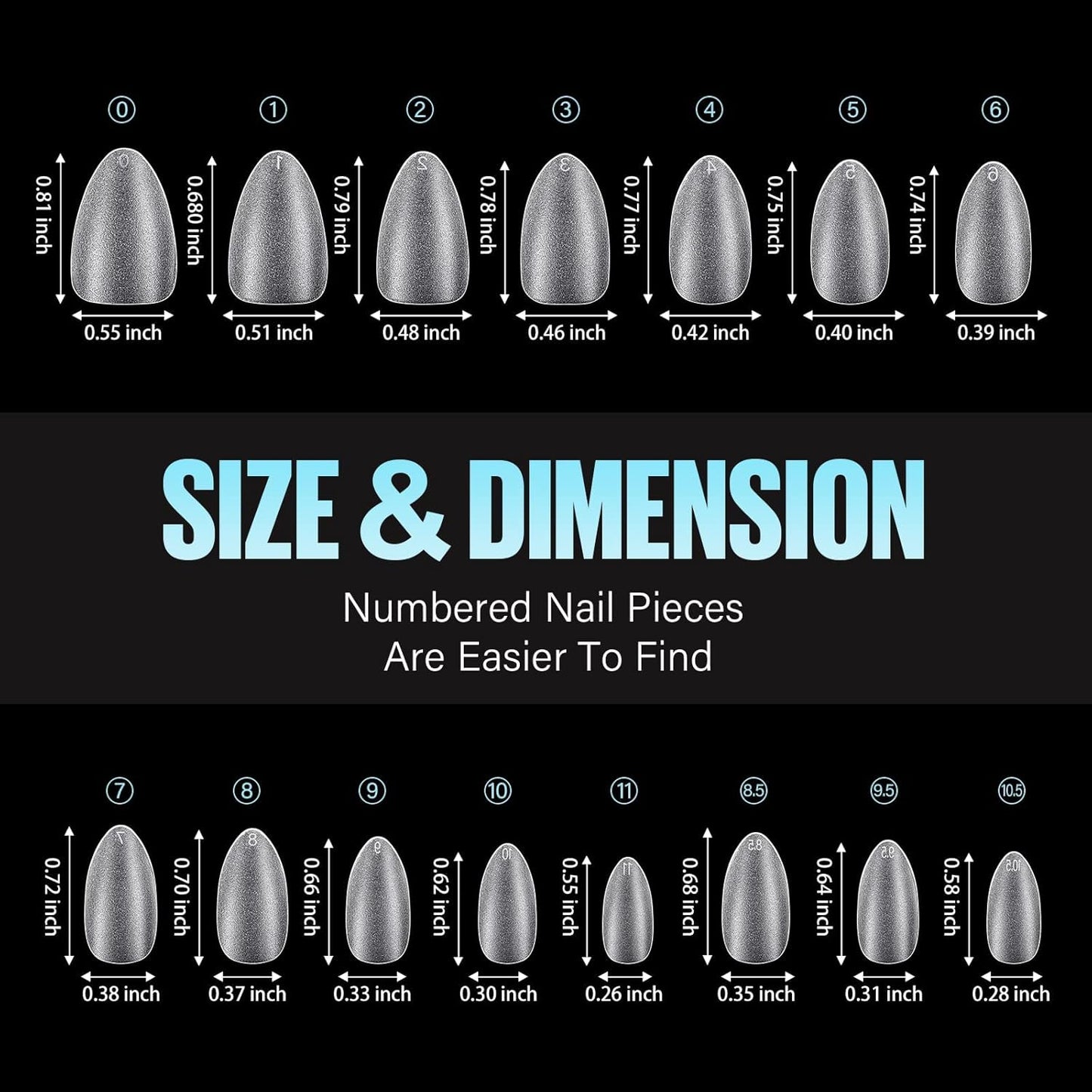 TOMICCA Short Almond Nail Tips - 450Pcs Acrylic Nail Tips Kit, 15 Sizes Pre Buffed Almond False Tips, Full Cover Double-sided Matte Nails for Nail Art Extension Press on Nails