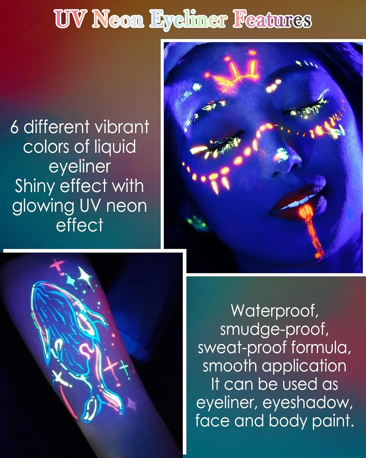 Glitter UV Neon Eyeliner Pencil, Waterproof Smudge-Proof Green Eye Liner Liquid Pen, High-Pigment Shimmer Eyeliner Pen Long-Lasting Colorful Professional Makeup, Halloween Rave Party Gift for Women-05