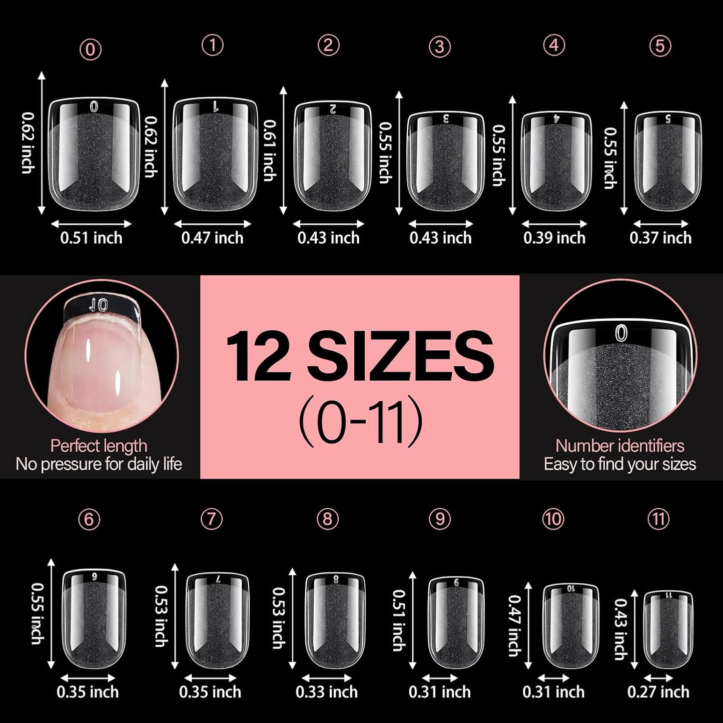 AILLSA Extra Short Square Nail Tips Full Cover Half Matte Nail Tips Clear Gelly Pre-Shaped Nails Tip Press On False Tip Extension for Home DIY Manicure Salon 216PCS 12 Sizes