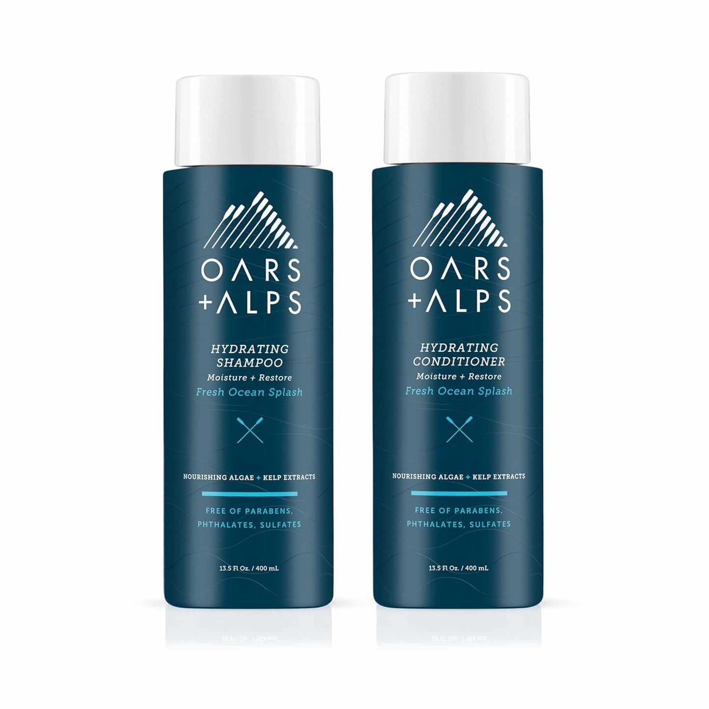 Oars + Alps Men's Sulfate Free Hair Shampoo and Conditioner Set, Infused with Kelp & Algae Extracts, Nourishing & Moisturizing, Fresh Ocean Splash Scent, 2 Pack, 12 Fl Oz Each