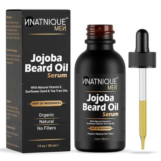 Jojoba Beard Oil Serum 1oz – Organic Beard Conditioner with Vitamin E, Sunflower Seed & Tea Tree Oils – Softens, Moisturizes, and Helps with Beard Itch & Dryness