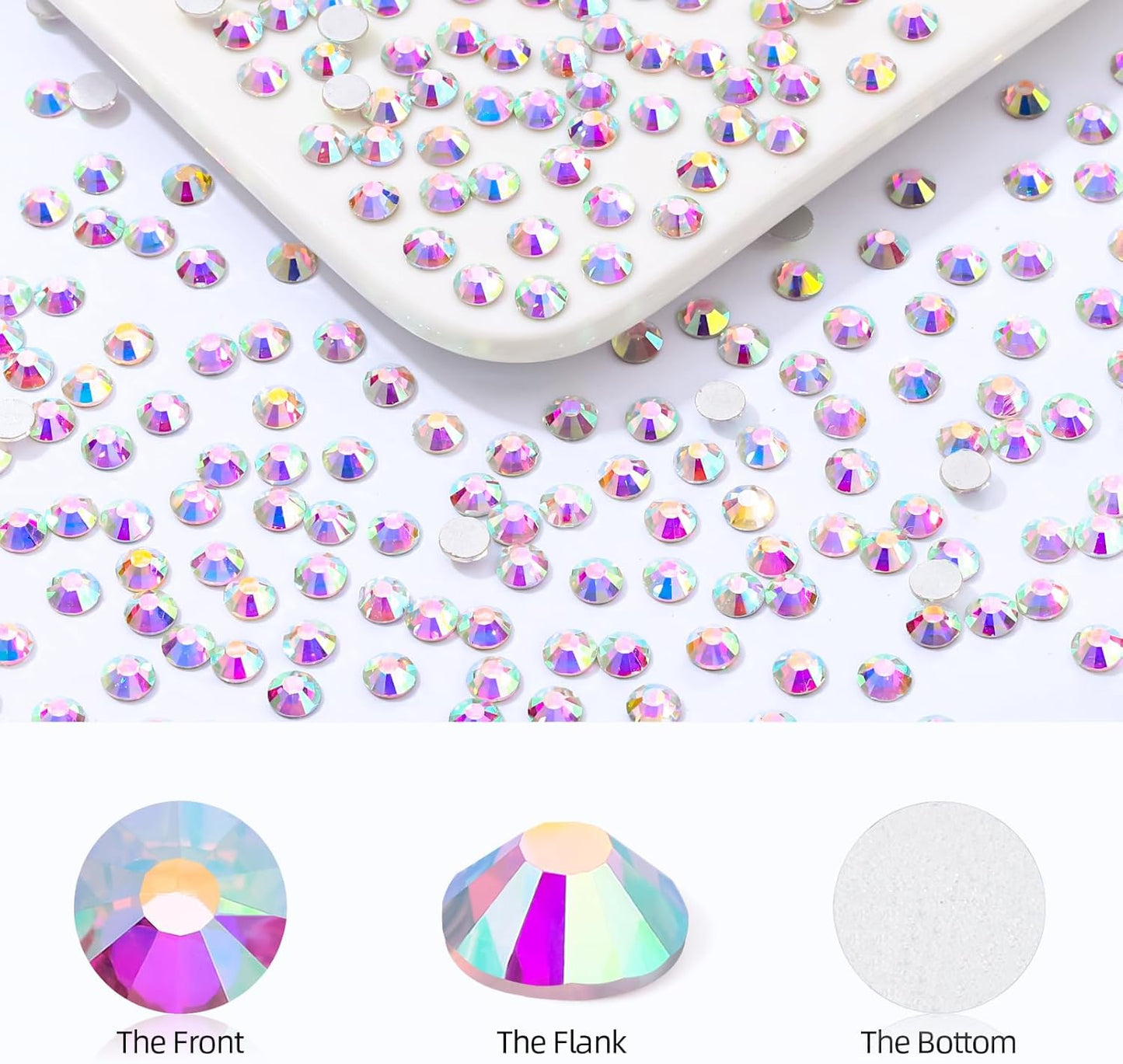 Crystal AB Flatback Rhinestones, Glass Rhinestones for Nail Art and Craft, Glue Fix, Loose Crystal Gemstones(Crystal AB, SS20, 2880pcs, 4.6-4.8mm)