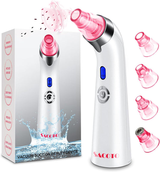 Blackhead Remover Pore Vacuum, Face Suction Pore Cleanser, 5 Suction Power Electric Blackhead Extractor Tool, 4 Probes, Blackhead Suction Remover for Women & Men (Pink)