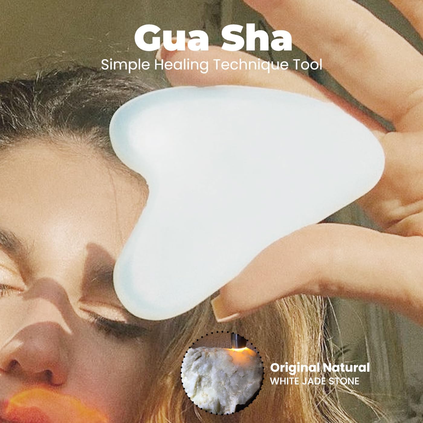 Gua Sha Facial Tools & Face Roller by ROSELYNBOUTIQUE Original Face Massager for Puffiness Wrinkless Skin Care Routine - Self Care Gift for Men Women (White Jade)