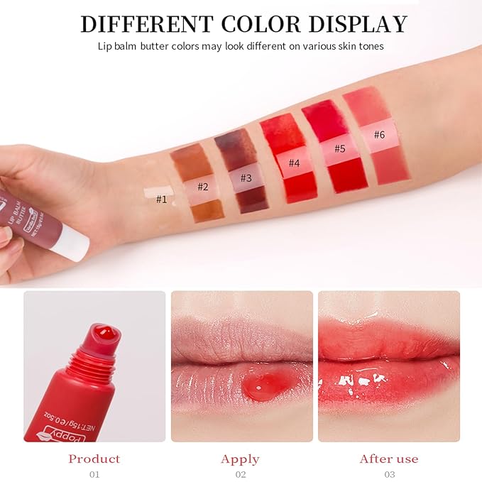 Lip Glowy Balm Butter Lip Balm Plumps Moisturizing Hydrating Lip Mask Repair Moisturizer Lips Care Lip Treatment for Dry Cracked Lip, Glossy Finish, Vegan Tinted Lip Balm Chapstick (#6 Pink Sugar)