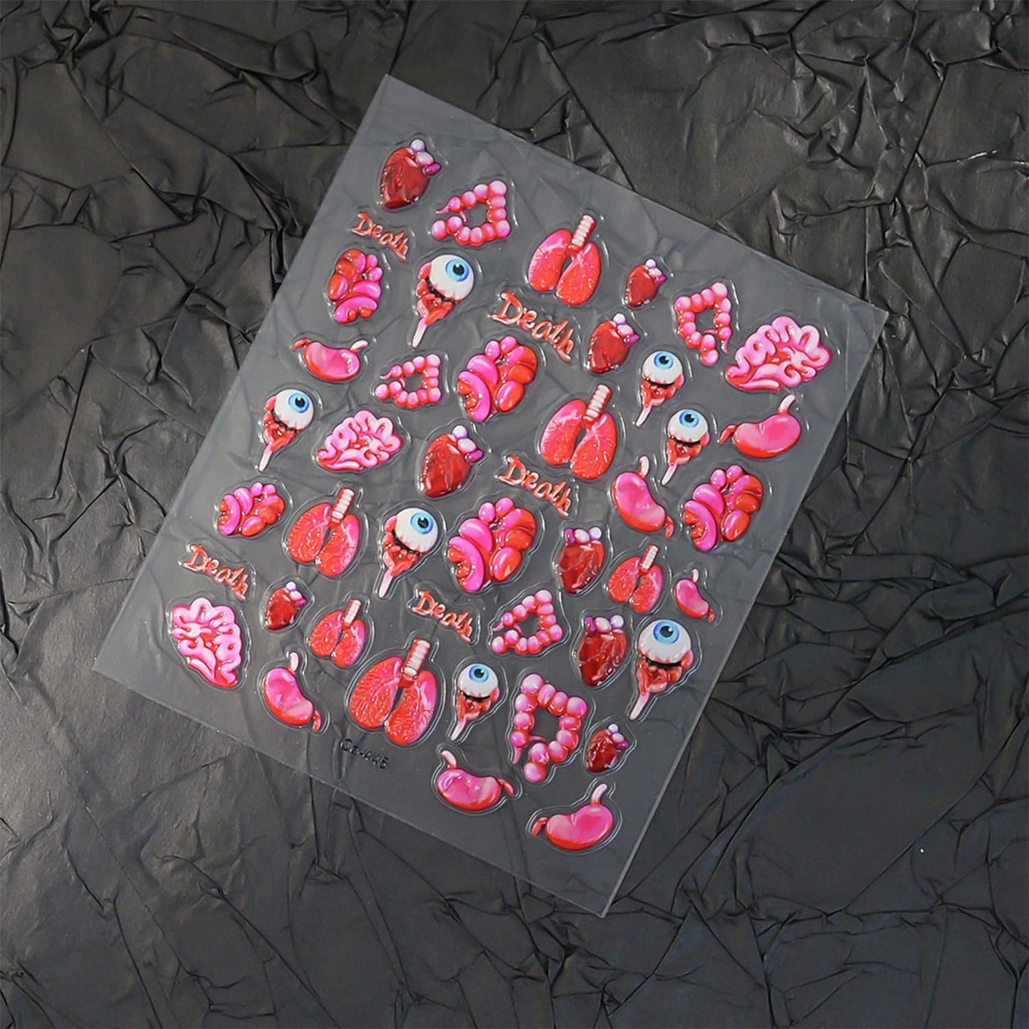 1 Sheets Horror Halloween Nail Stickers for Nail Art Embossed Eyeballs Nail Art Stickers Scary Heart Lungs Human Organs Nail Decals 5D Self-Adhesive Bloody Holiday Nail Design Supplies for Women
