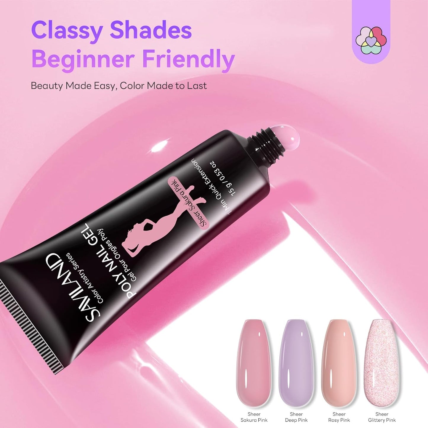 SAVILAND Poly Gel Nail Kit for Starter: 4 Poly Gel Nail Colors 28 Day Long Wear Ultra-Hard with Slip Solution, Fast & Easy Extension Nail Kit with Nail Lamp All-in-1 for Beginner DIY Art Home Salon