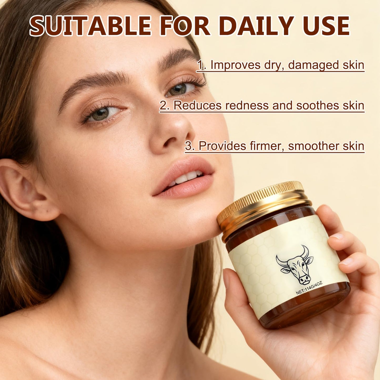 Beef Tallow For Skin - Organic Grass Fed Whipped Moisturizer Natural Hydrating Cream Deeply Moisturizing For Face & Body, Suitable For Dry & Sensitive Skin 4oz