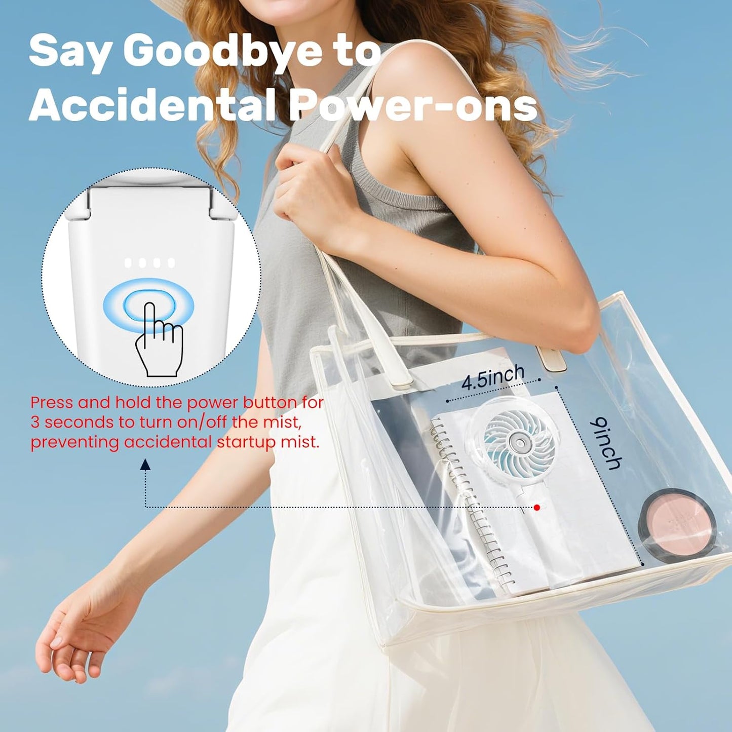 HandFan 4000mAh Portable Misting Fan, 50ml Water Tank, Rechargeable Handheld Personal Mister Fan, Spray Water Mist, Foldable Electric Hand Fans for Beach, Travel, Outdoors(White)