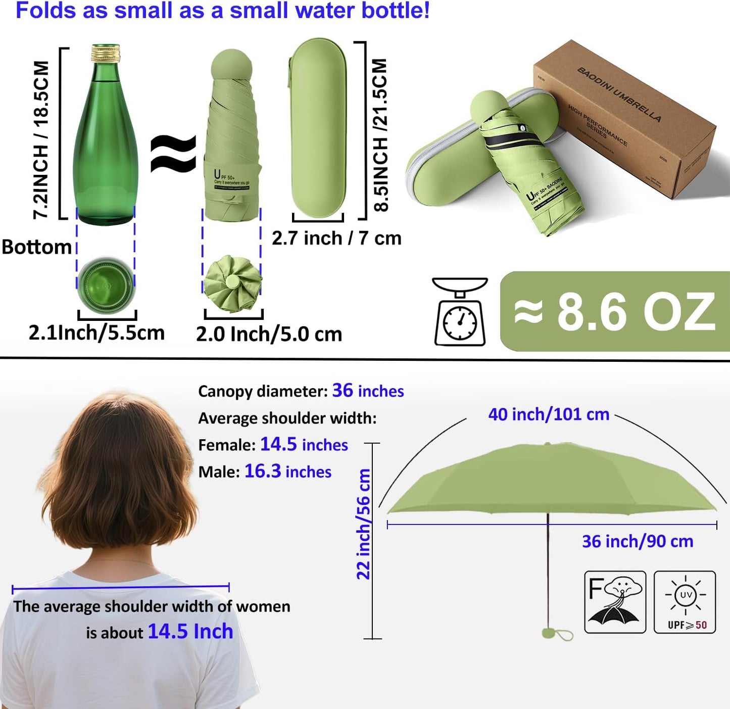 BAODINI Travel Essentials Mini Umbrella for Purse With Case Small Compact UV Sun Protection Lightweight Tiny Pocket Manual Open Close Umbrella for Women Kids and Men Fit Purse Backpack