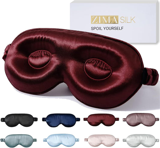 ZIMASILK Adjustable 22 Momme 100% Pure Mulberry Silk Sleep Mask, 3D Contoured Cup Eye Mask for Sleeping, Super Soft Breathable Blindfold, Perfect Blocks Light for Sleeping (Burgundy)