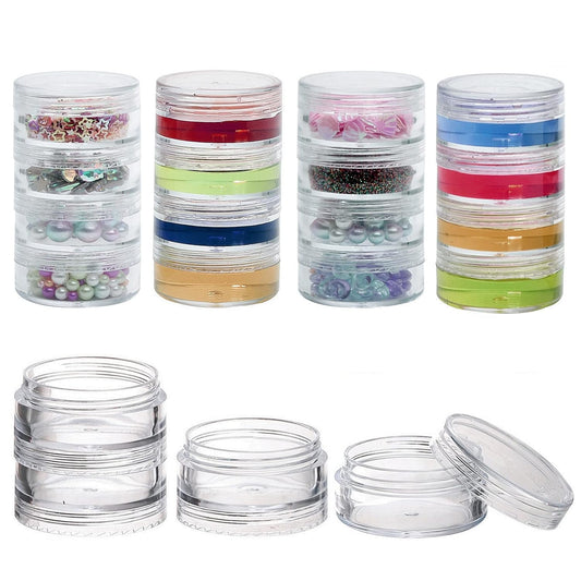 5 Set (20 Pieces) Stackable Cosmetic Containers with Screw Lids and Labels，10 Grams Clear Plastic Empty Jars Small Makeup Sample Containers for Beauty Products