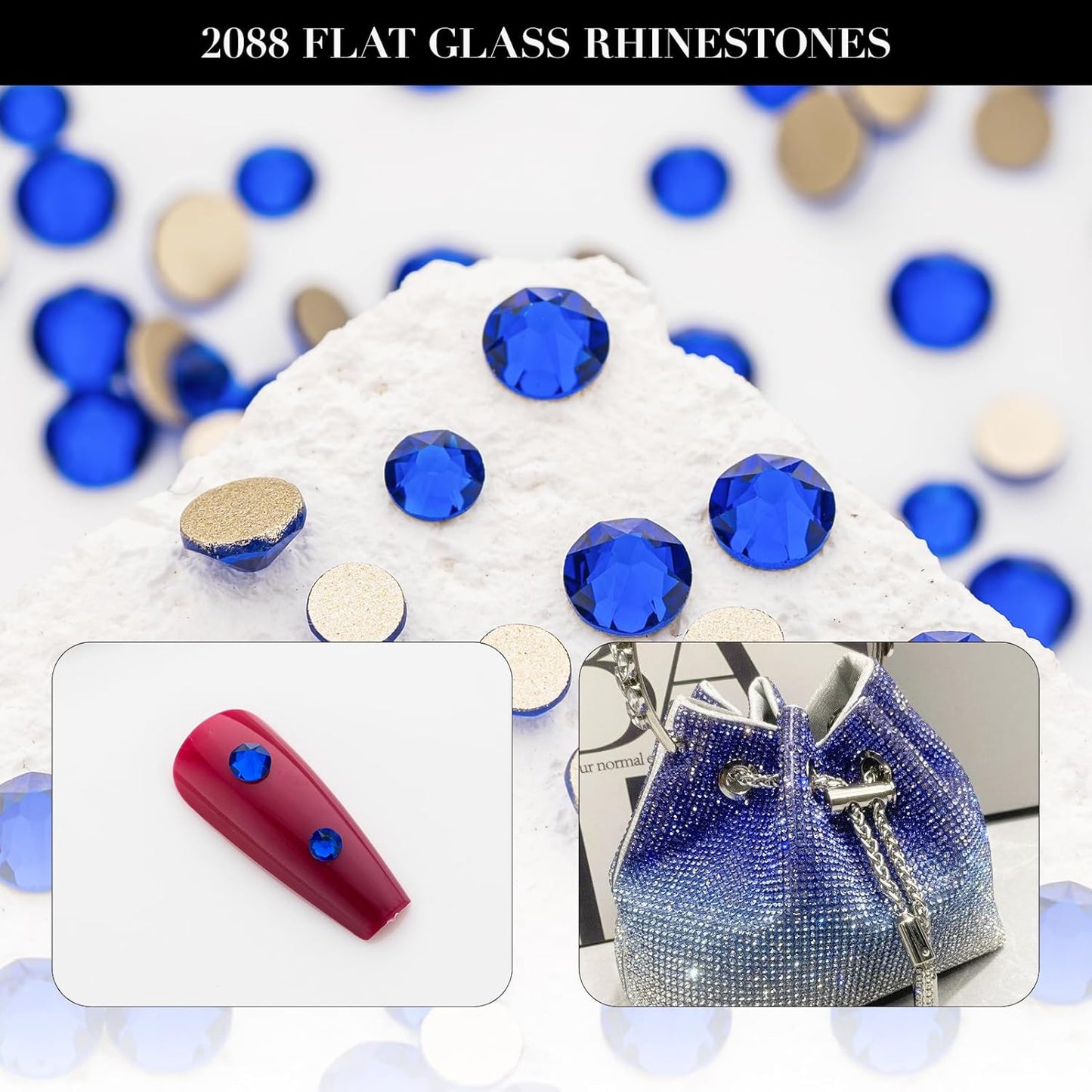 Novani Sapphire/Royal Blue Rhinestones 1440pcs Flat Back Round Rhinestone Style 2088 Sparkly Crystal Gemstones for Nail Art and Crafting SS20,4.6-4.8mm