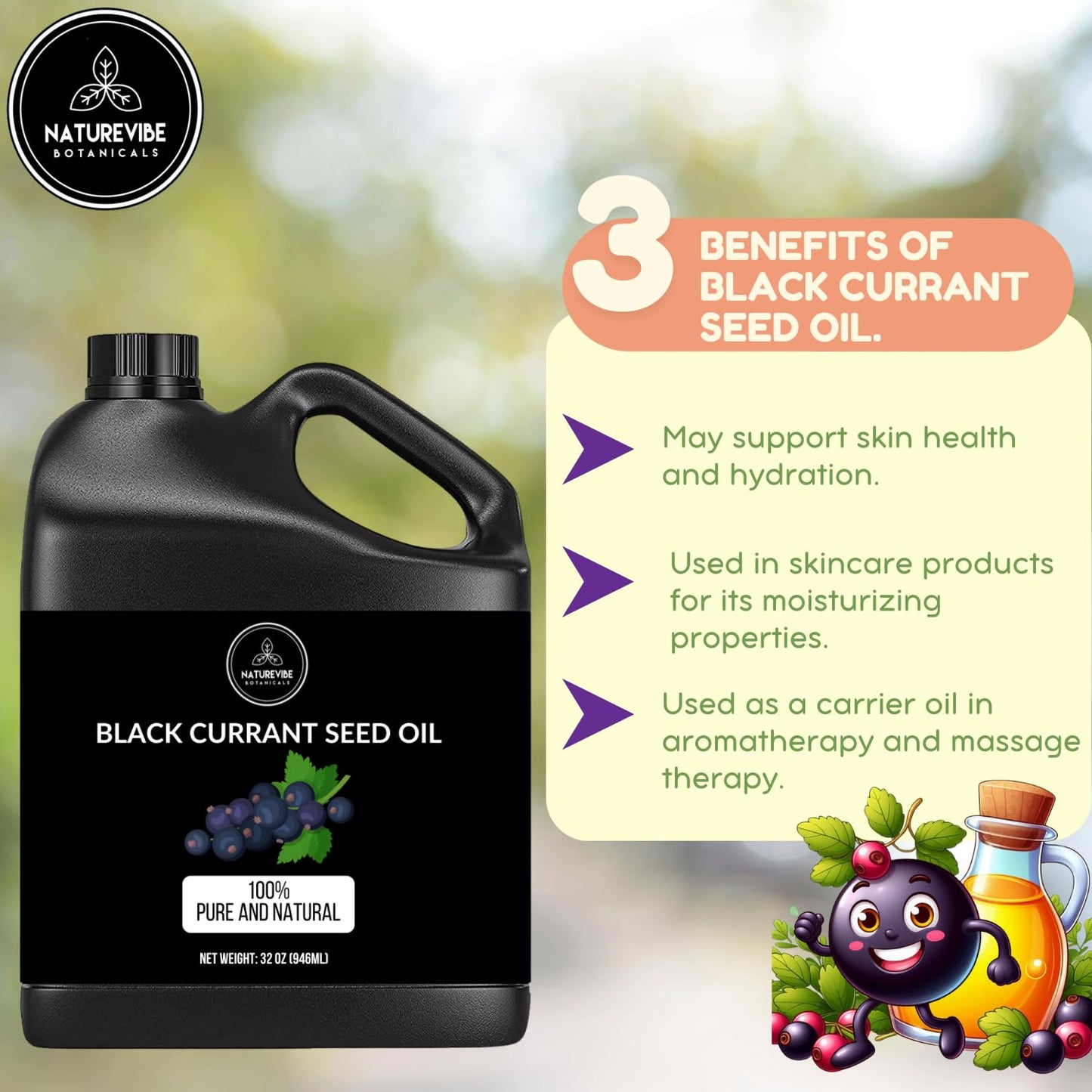 Naturevibe Botanicals Black Currant Oil 32 Ounces | 100% Pure and Natural | Great for Skin Care and Hair Care
