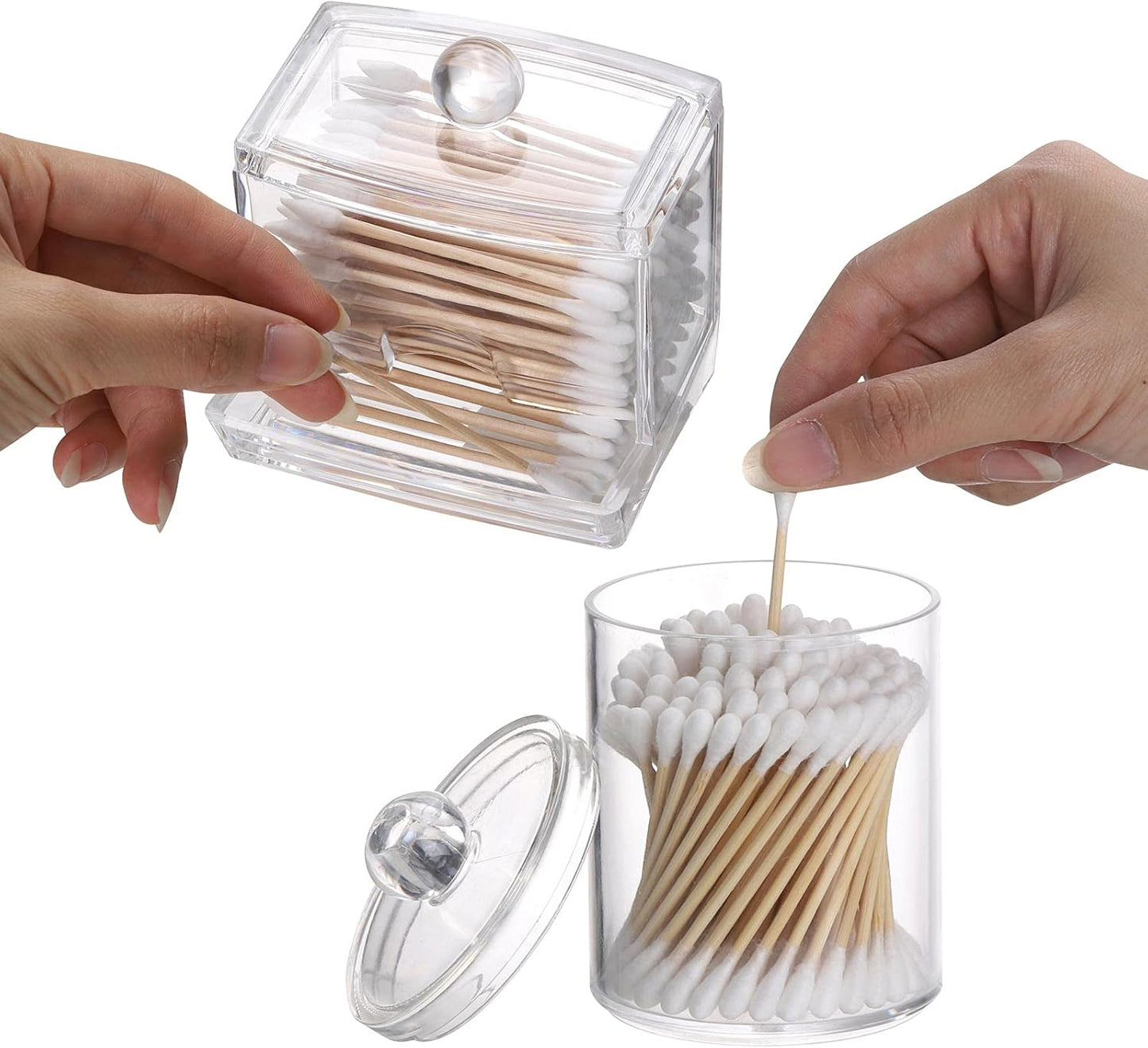 Tbestmax Plastic Qtips Holder Bathroom Container, 10/7 OZ Cotton Ball/Swabs Dispenser, Apothecary Jar Organizer for Storage 3 Pcs