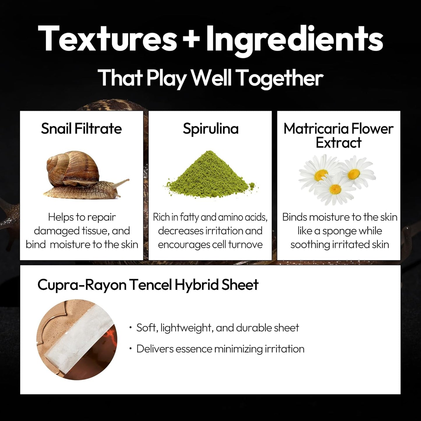 LAPCOS Escargot Sheet Mask, Daily Face Mask with Snail Filtrate to Moisturize and Soothe Skin, Korean Beauty Favorite, 5-Pack