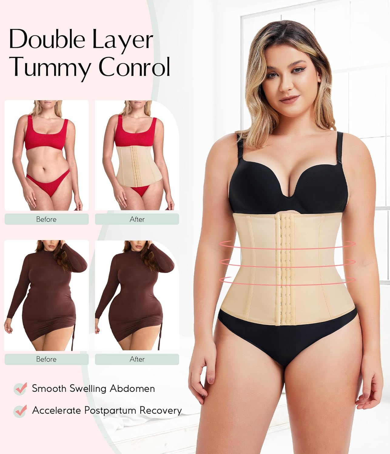 MERYOSZ Waist Trainer Corset Zipper Tummy Control Shapewear Breathable Waist Cincher for Women Body Shaper Sport Girdle